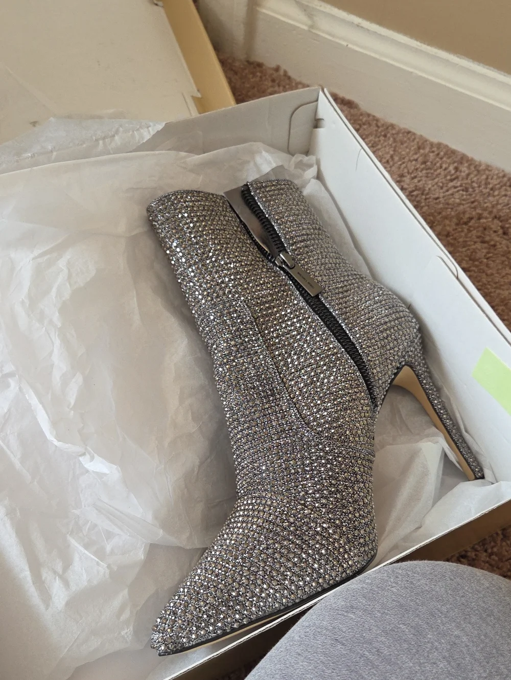 Michael Kors Silver Rhinestone Pointed-Toe Stiletto Ankle Booties